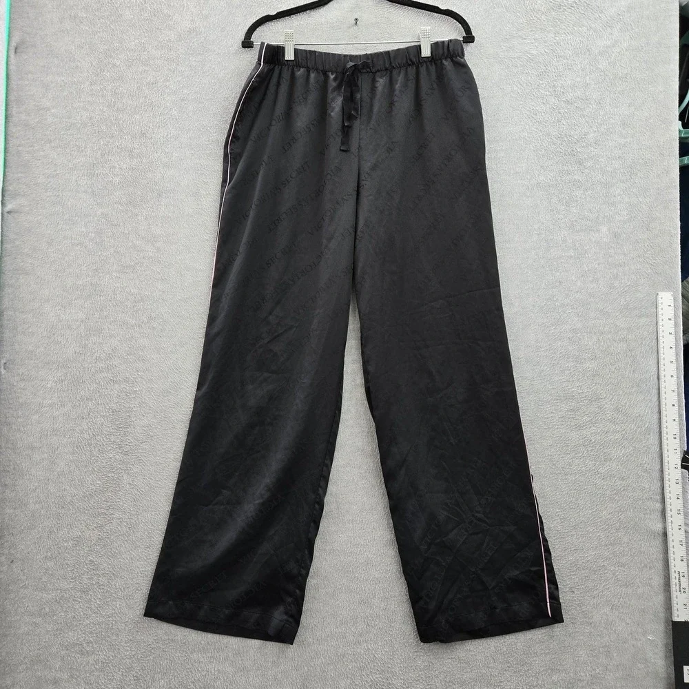Victoria's Secret Women Sleepwear‎ M Black Lounge Logo AOP Graphic Print